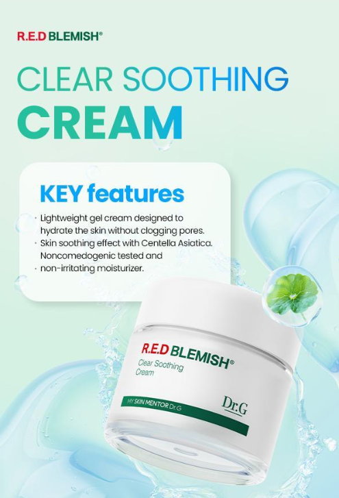 Aplicação do Dr.G Red Blemish Cream no rosto após o sérum