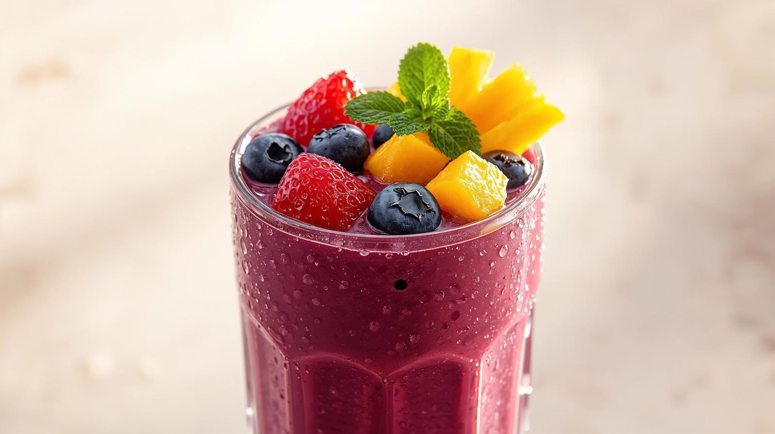 Smoothie glow de açaí com frutas tropicais