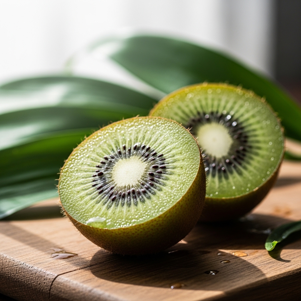 Kiwi fresco cortado e suculento — fruta com vitamina C e fibras
