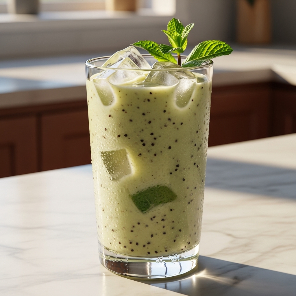 Smoothie glow de kiwi com hortelã e água de coco