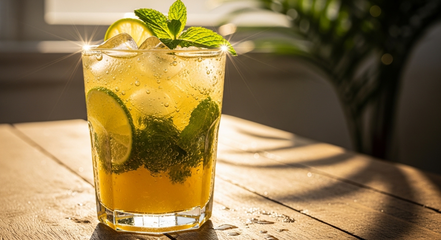 Mojito virgem de abacaxi com hortelã e gelo