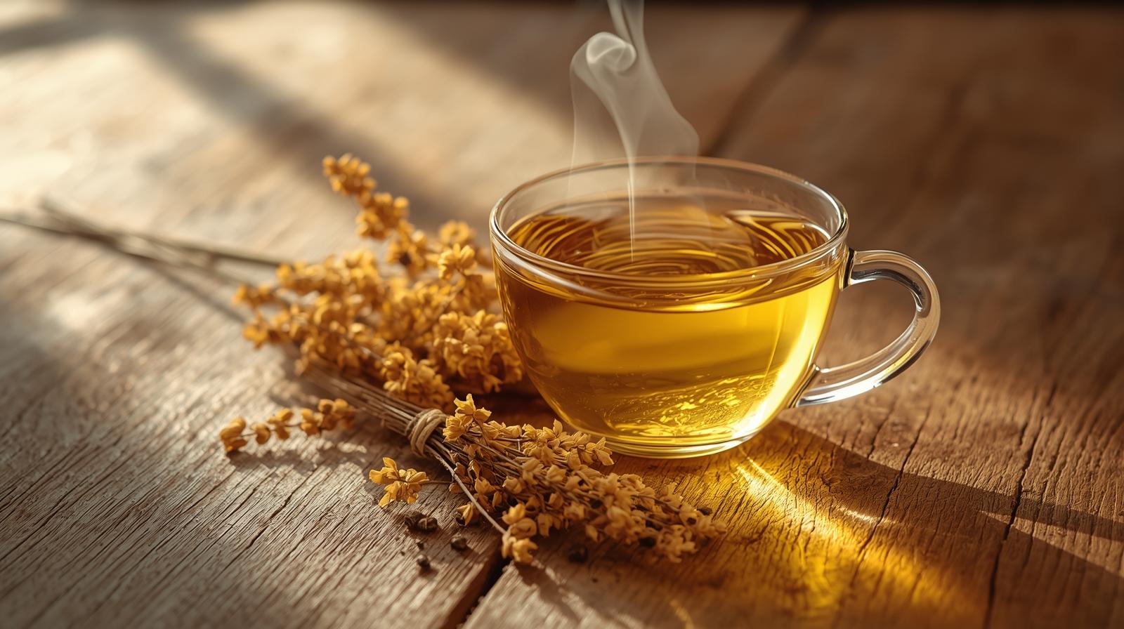 Xícara de chá de macela servida quente