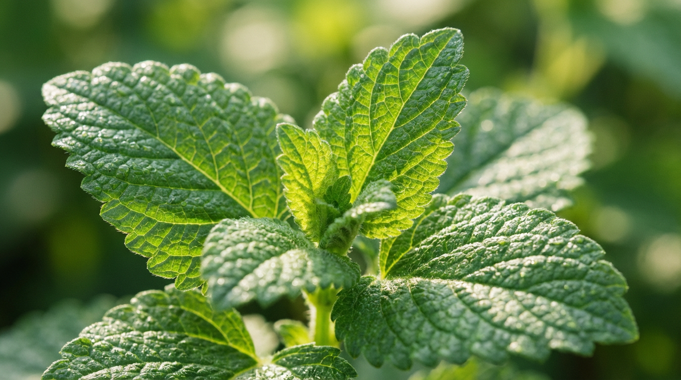 Folhas frescas de melissa vistas de perto