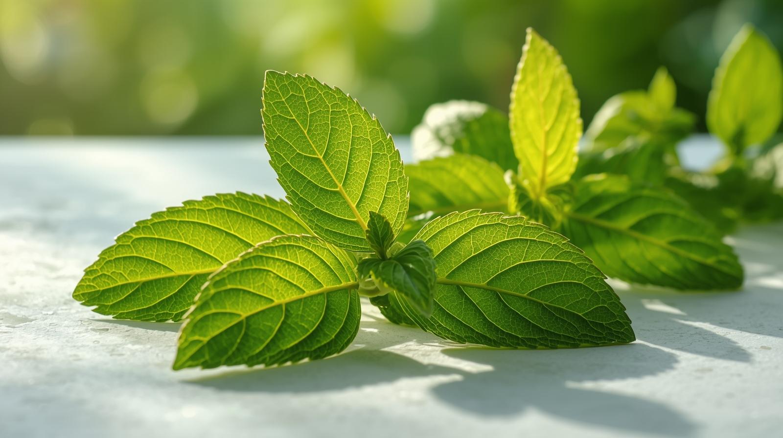 Detalhe das folhas frescas de melissa