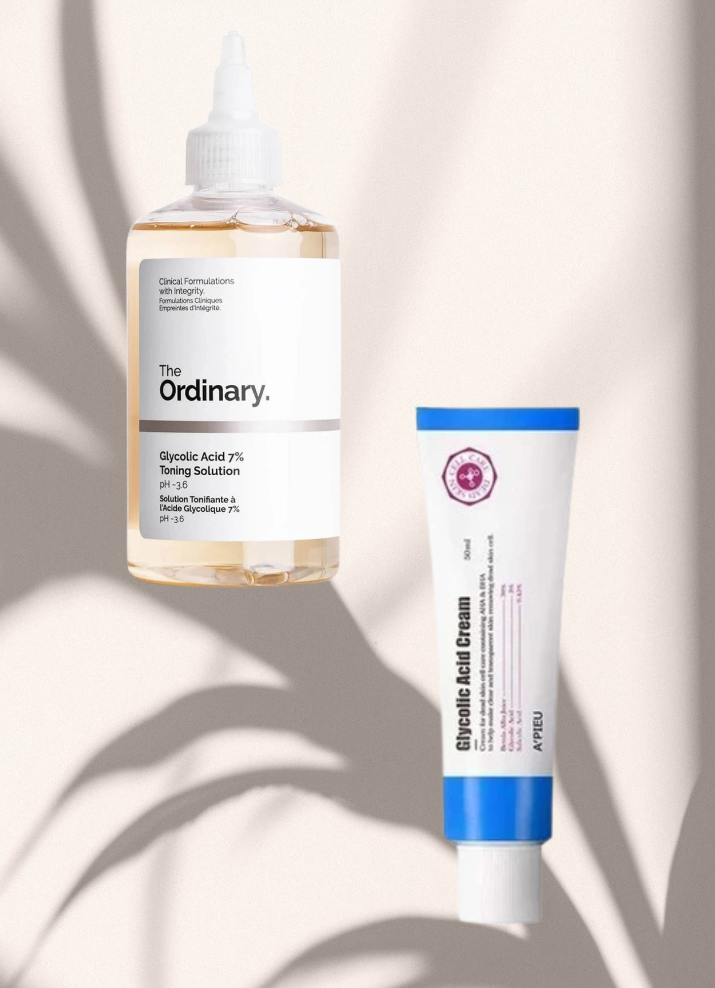 Produtos de skincare com ácido glicólico em rotina noturna