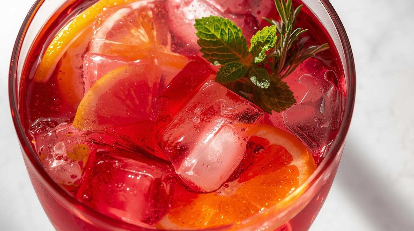 Chá de hibisco com frutas cítricas e gelo