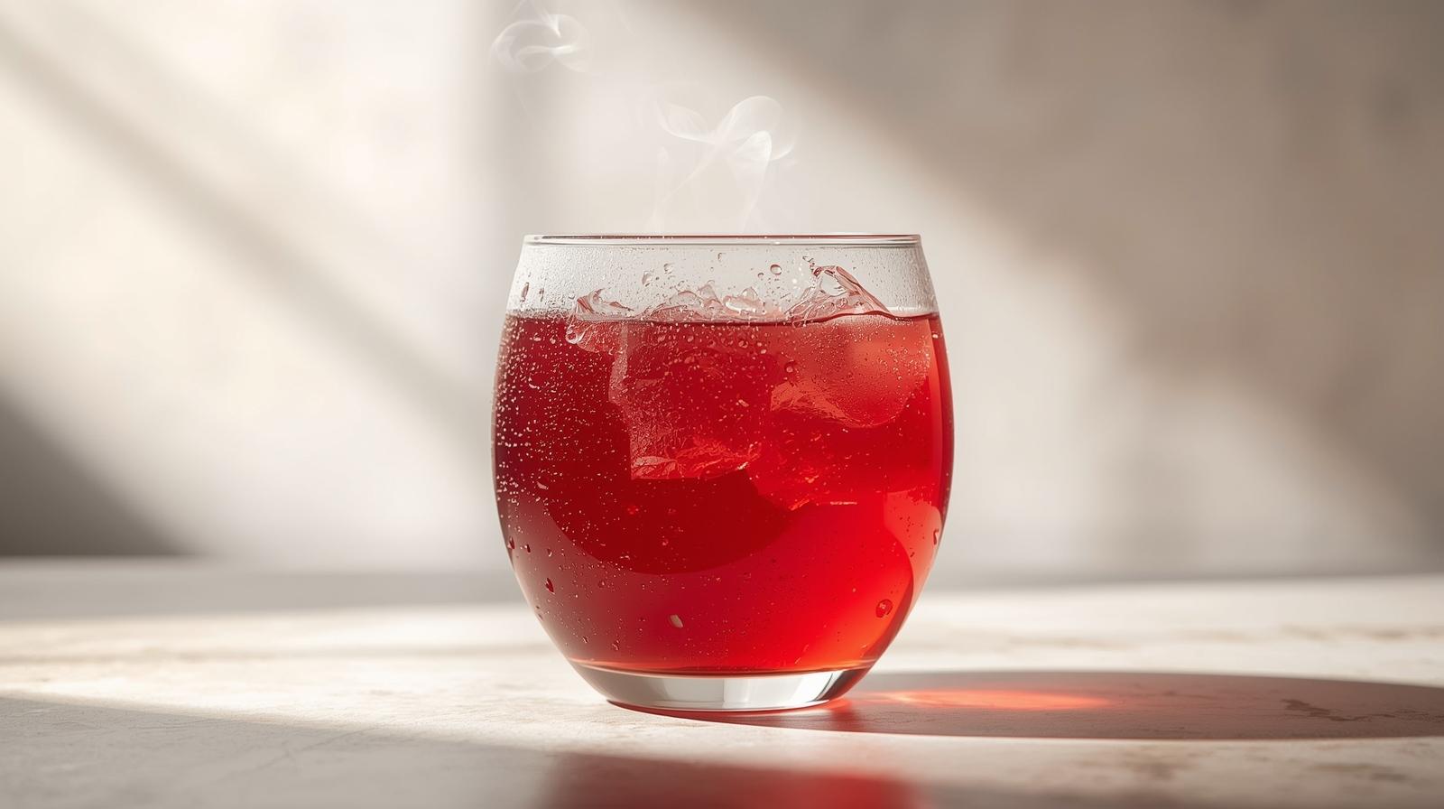 Xícara ou copo de chá de hibisco com sua cor vermelha marcante