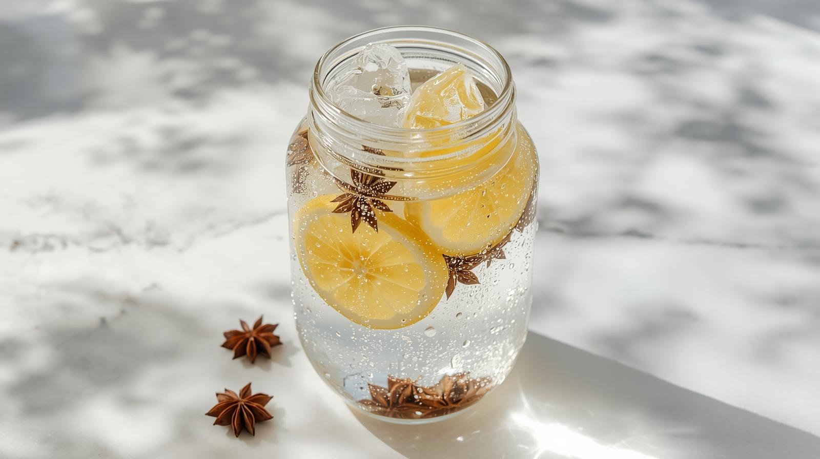 Jarra de água saborizada com anis-estrelado e frutas cítricas