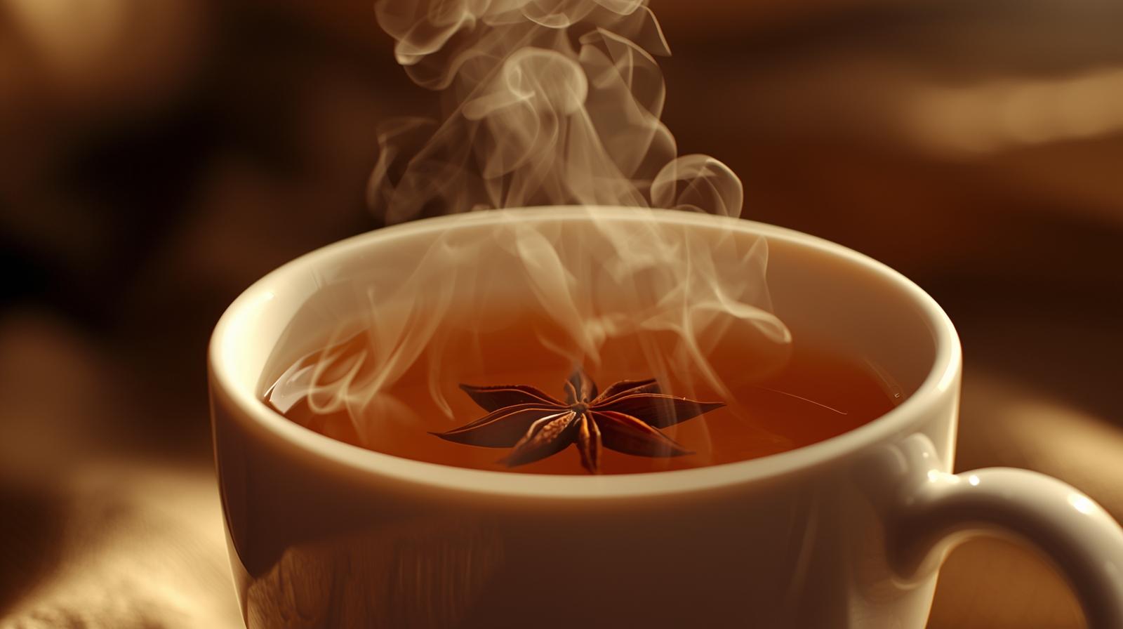 Xícara de chá quente com anis-estrelado aromático
