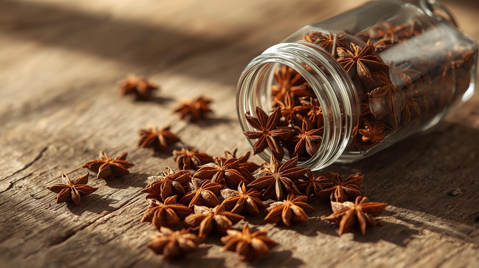 Anis-estrelado inteiro armazenado em pote de vidro