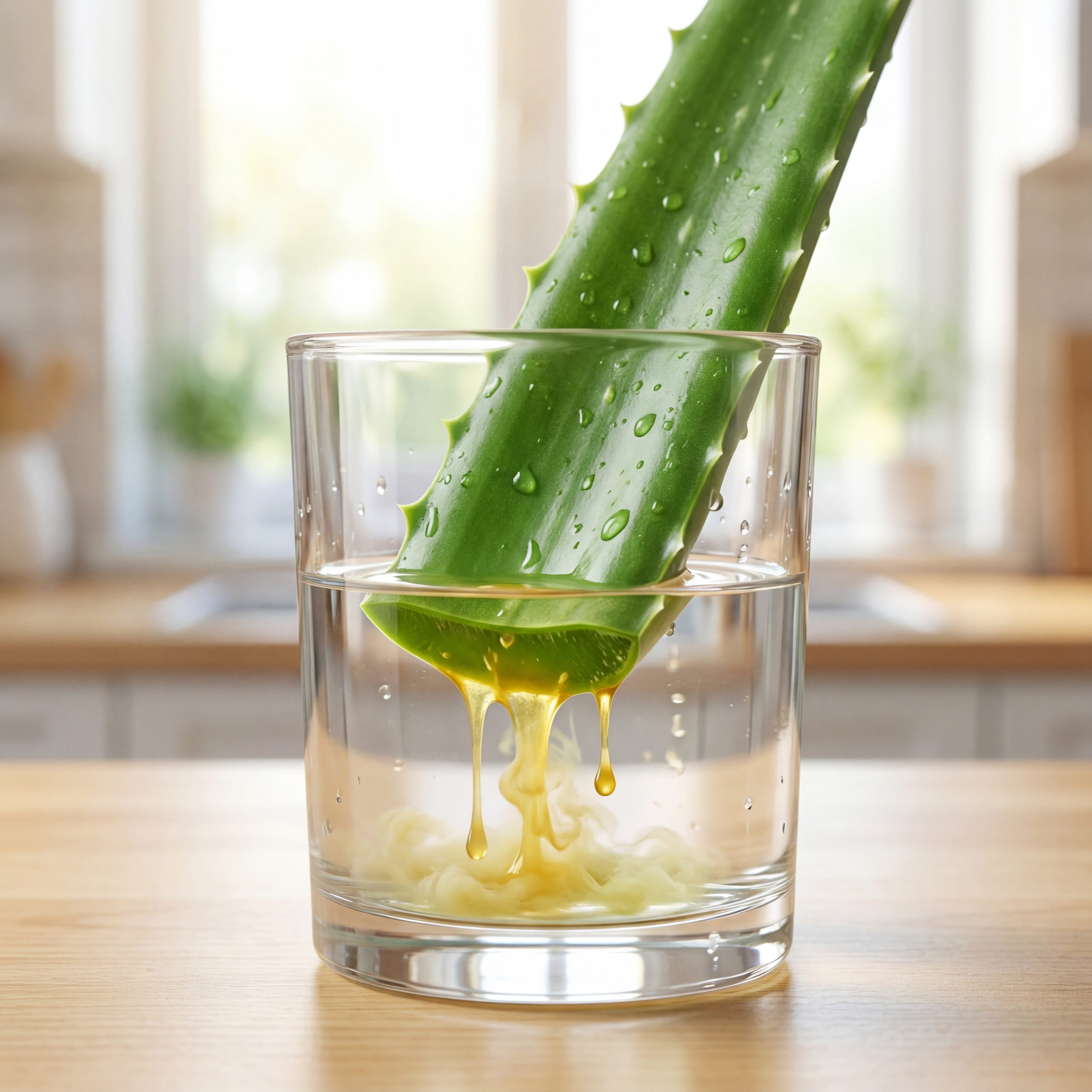 Folha de babosa posicionada para drenagem do líquido amarelo