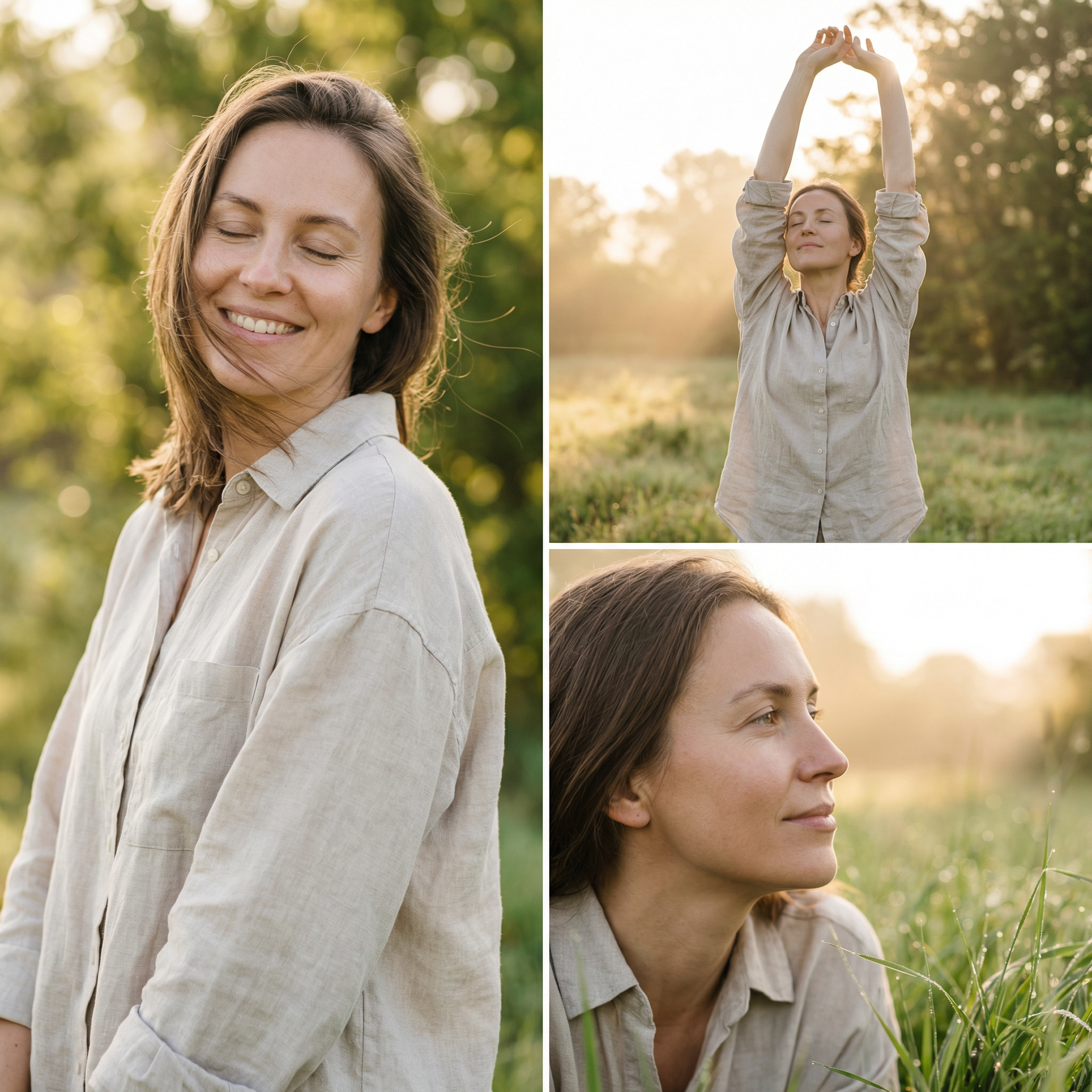 Mulher com aparência saudável e energia ao ar livre