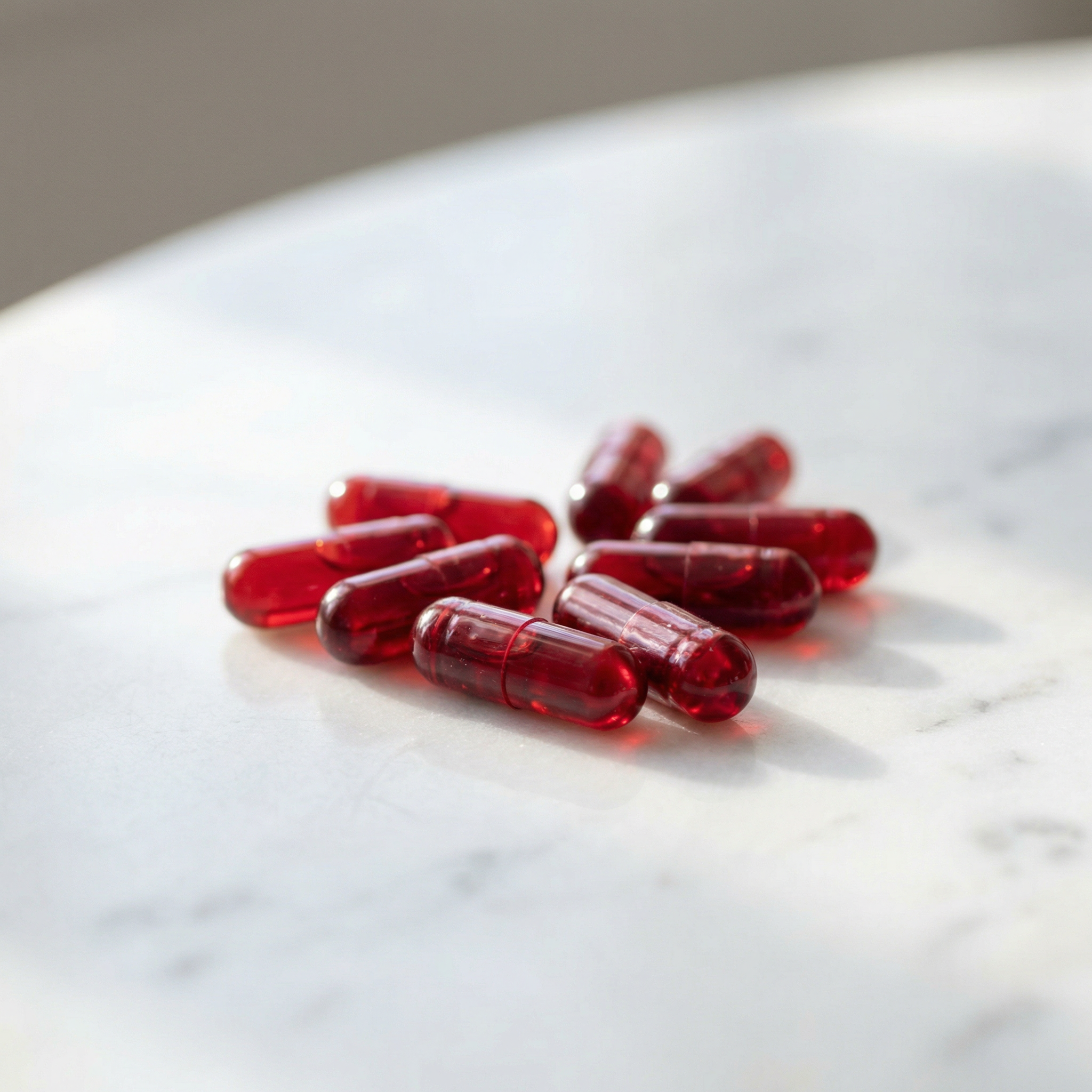 Cápsulas de metilcobalamina vitamina B12 em fundo claro minimalista