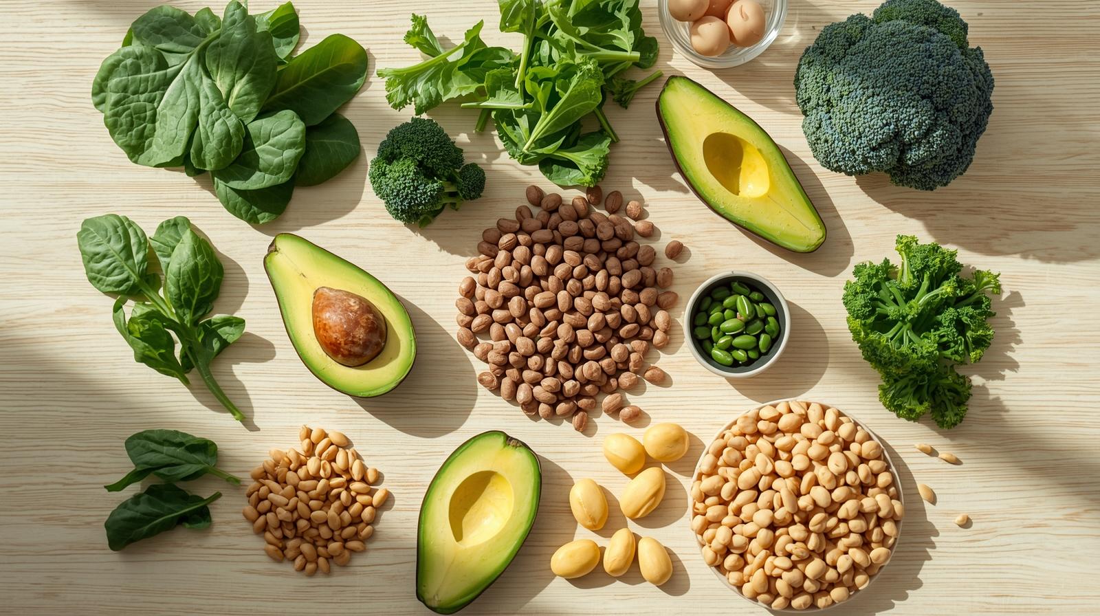 Vegetais verdes escuros ricos em folato como espinafre e brócolis