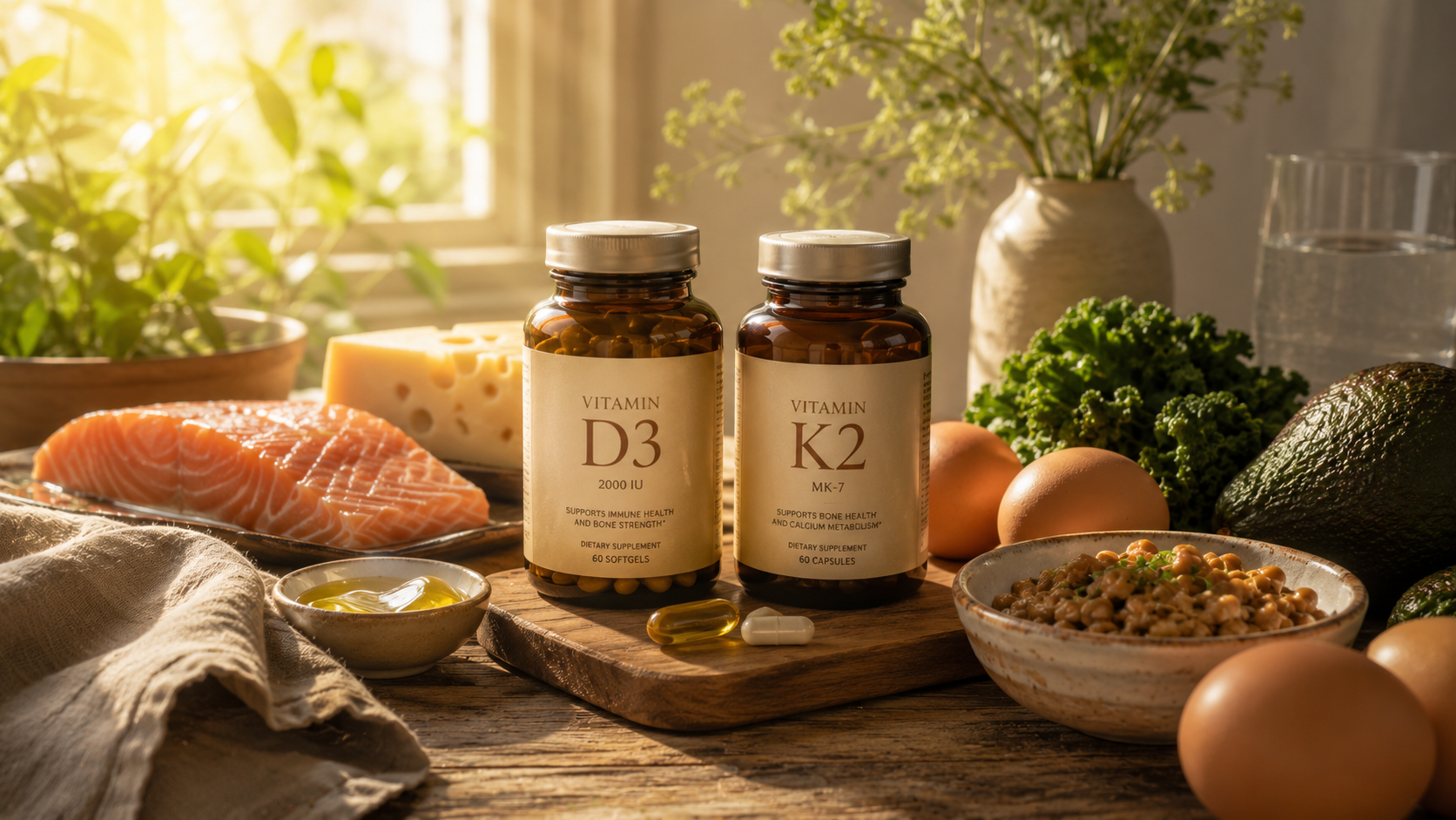 Vitamina D3 e vitamina K2 para saúde óssea