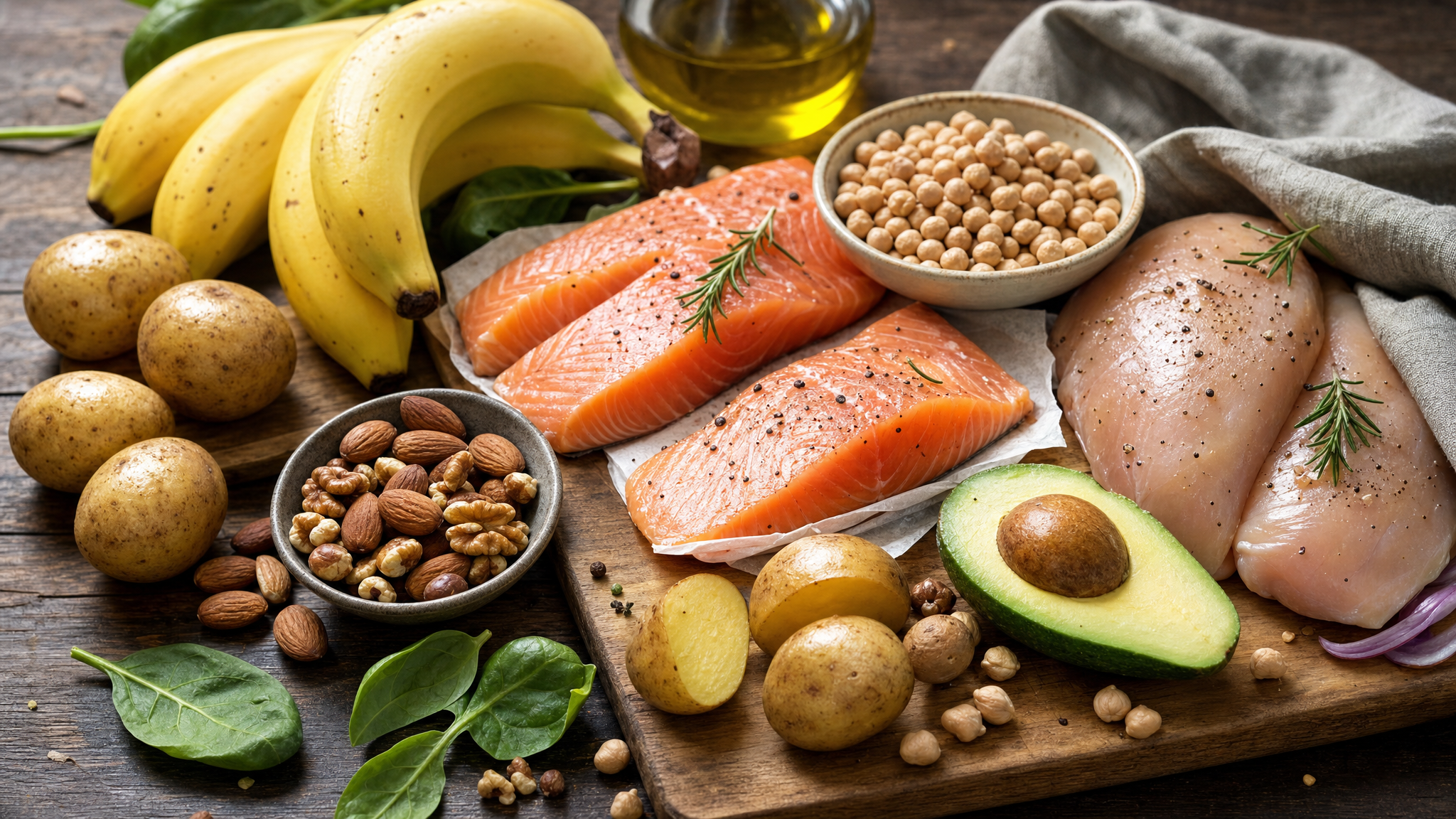 Alimentos ricos em vitamina B6 como banana abacate frango peixe batata e grão de bico