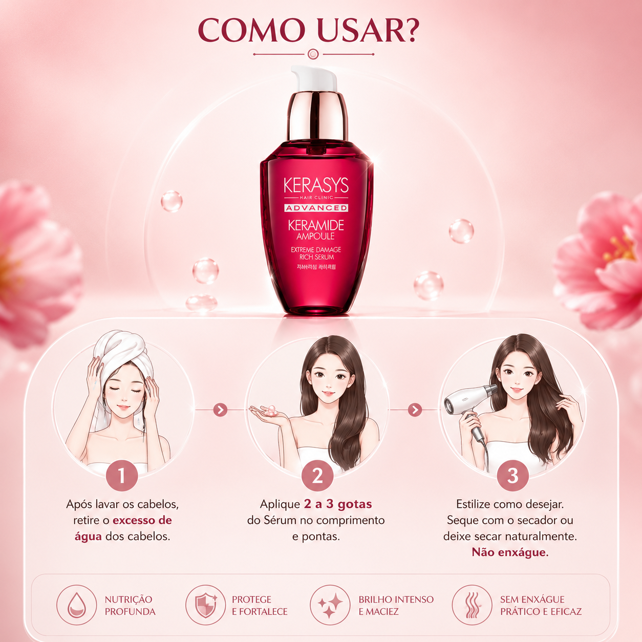 Aplicação do Keramide Extreme Damage Rich Serum