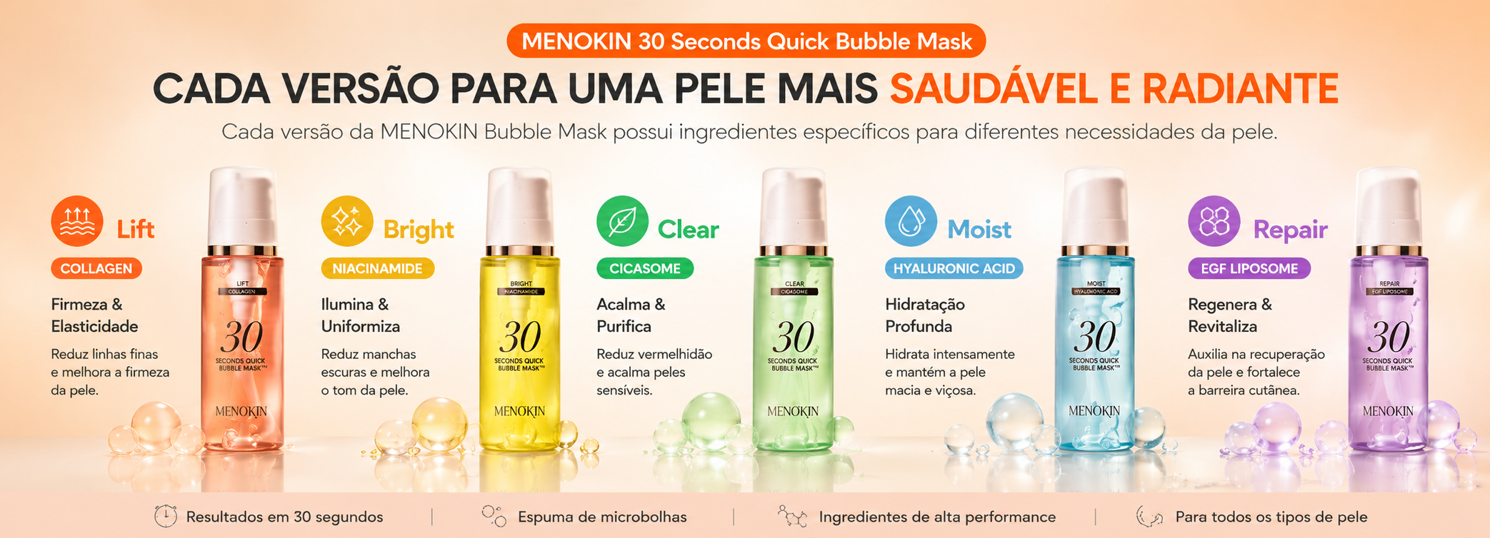 Cinco versões da MENOKIN 30 Seconds Quick Bubble Mask